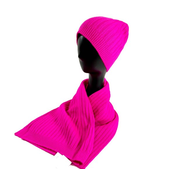 Talbots 100% Cashmere Beanie & Scarf Set – Neon Pink – NWT – Luxurious Holiday G - Picture 1 of 4